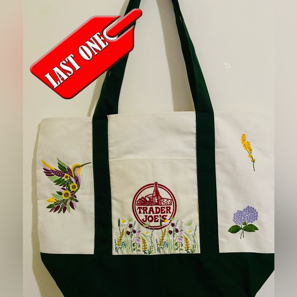 Embroidered Trader Joe’s Canvas Tote | Boho Reusable Market Bag | Gift Idea